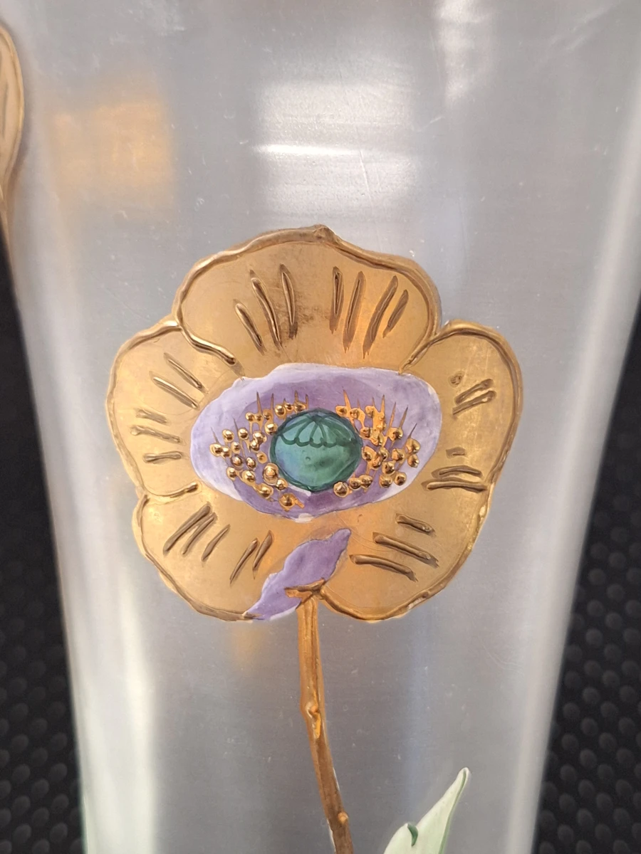 Franse Art Nouveau-vaas in matglas met geëmailleerde bloemen - foto 7