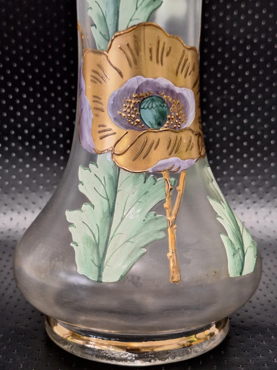 Franse Art Nouveau-vaas in matglas met geëmailleerde bloemen - foto 5
