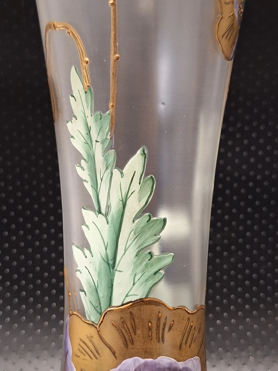 Franse Art Nouveau-vaas in matglas met geëmailleerde bloemen - foto 4