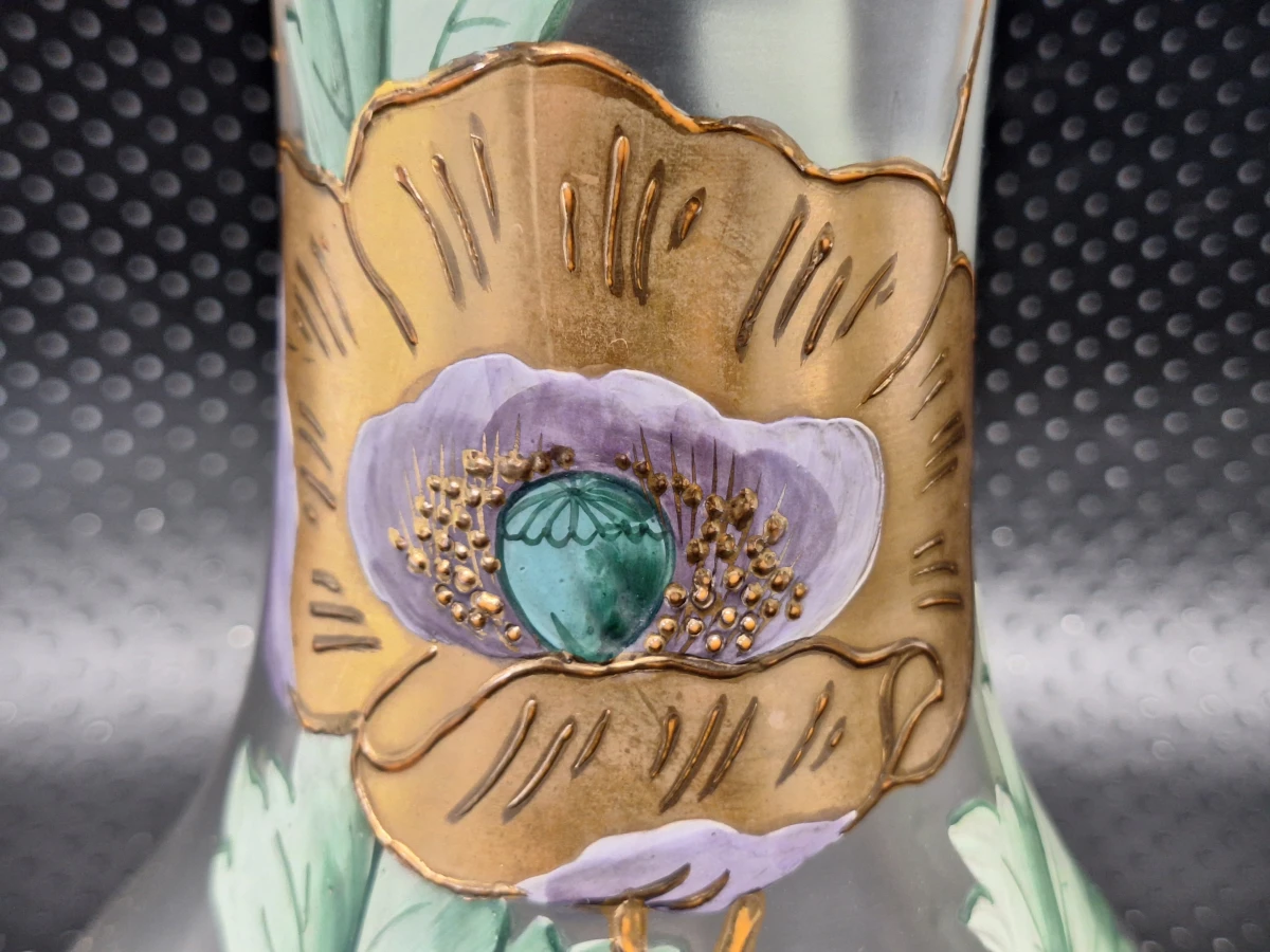Franse Art Nouveau-vaas in matglas met geëmailleerde bloemen - foto 6