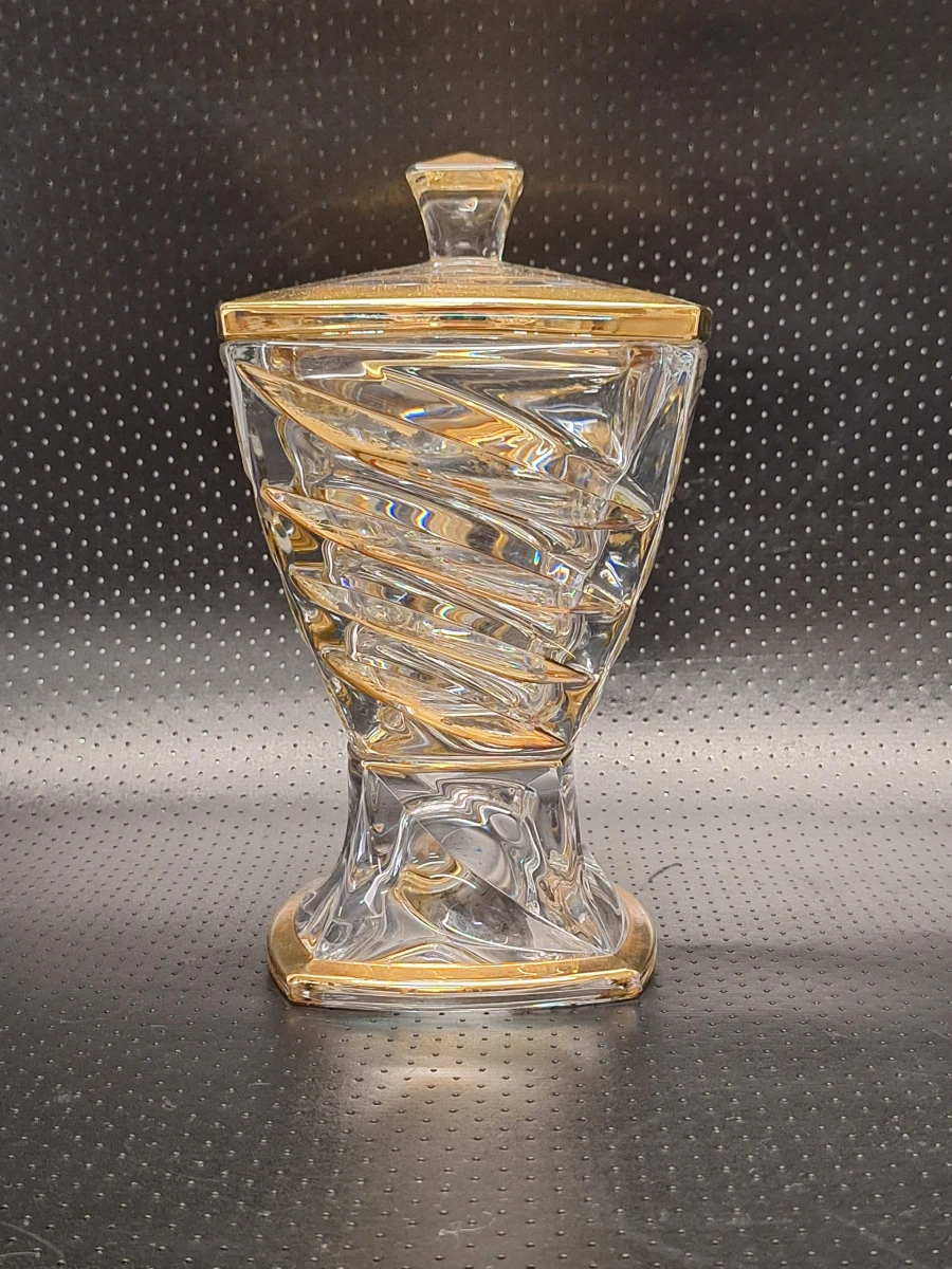 Crystalite Bohemia Facet kristallen bonbonnière met deksel en gouddecor - foto 2
