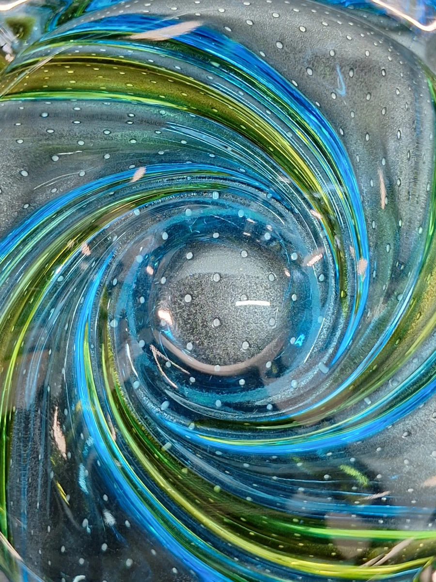 Vintage glazen asbak in Murano-stijl met blauw-groene swirl - foto 6