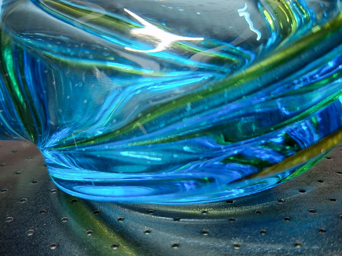 Vintage glazen asbak in Murano-stijl met blauw-groene swirl - foto 4