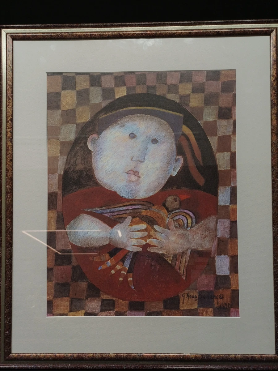 Lithografie 'Jongen en vogel' door G. Rodo Boulanger