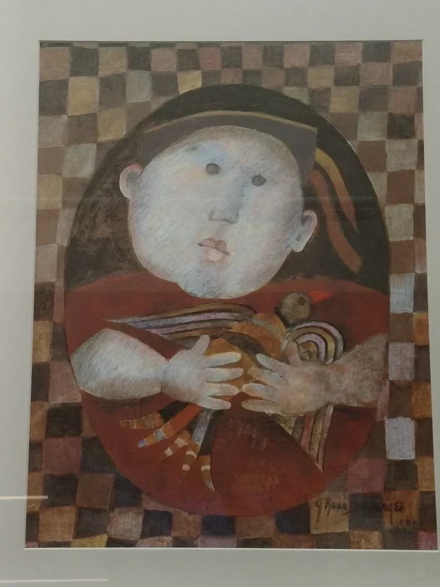 Lithografie 'Jongen en vogel' door G. Rodo Boulanger