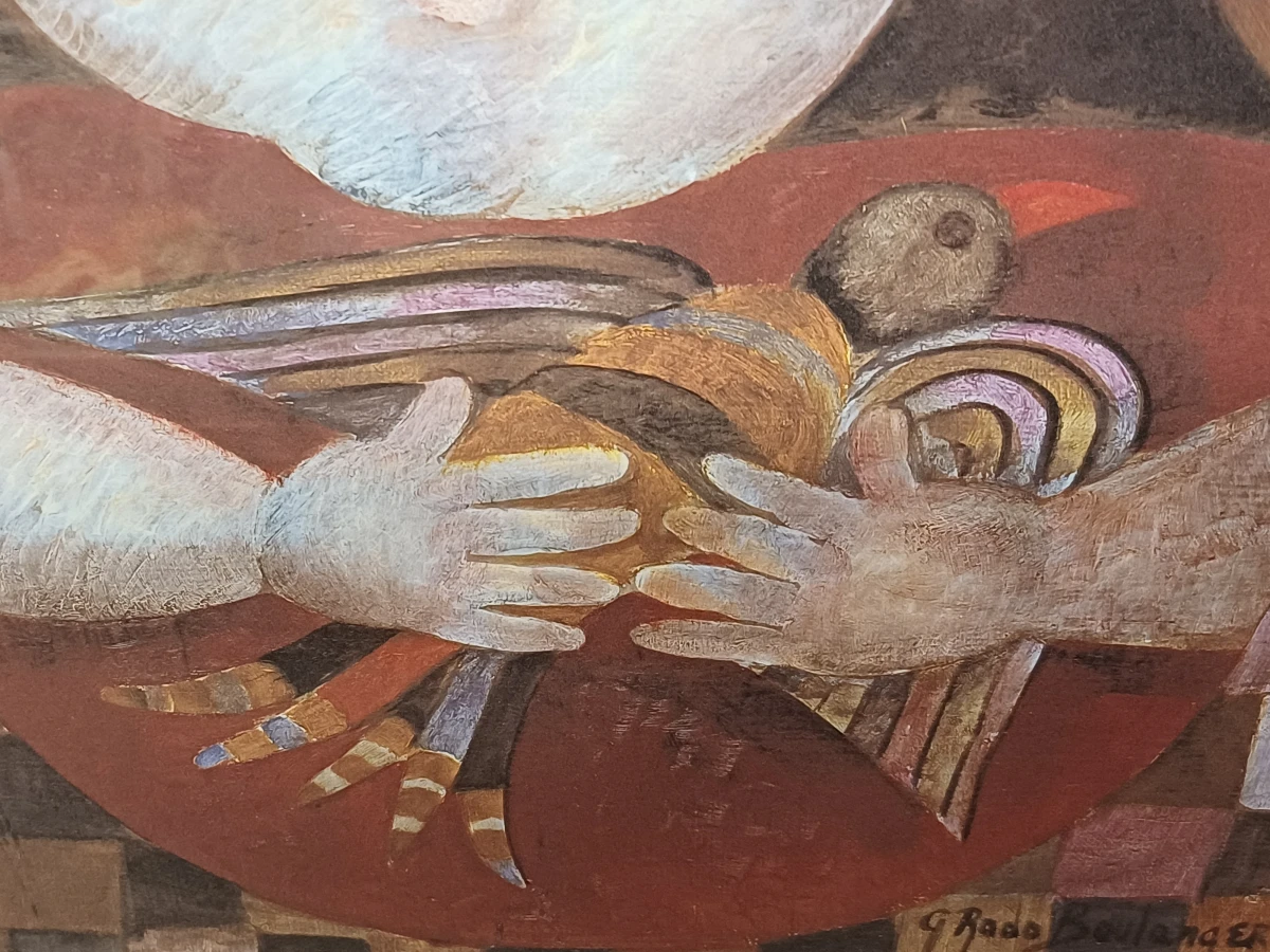 Lithografie 'Jongen en vogel' door G. Rodo Boulanger