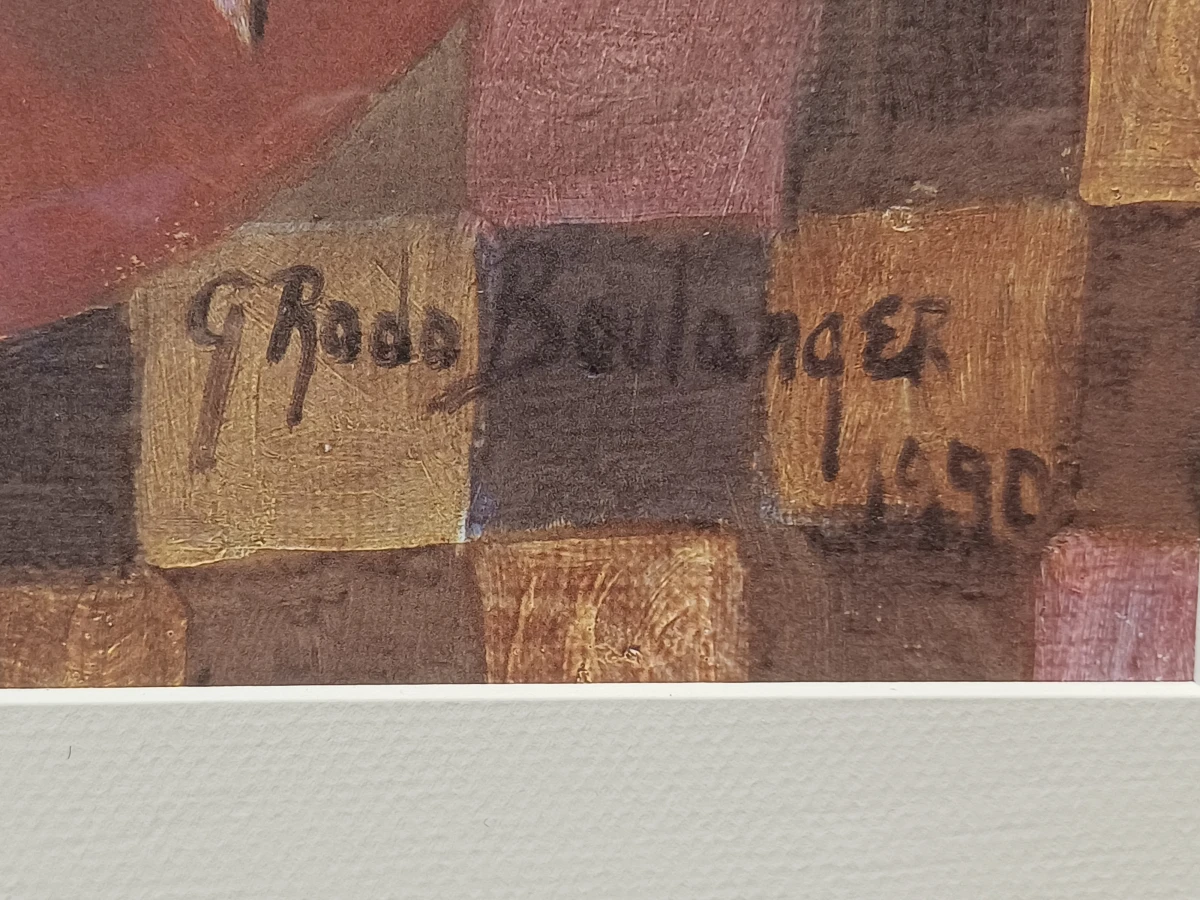 Lithografie 'Jongen en vogel' door G. Rodo Boulanger