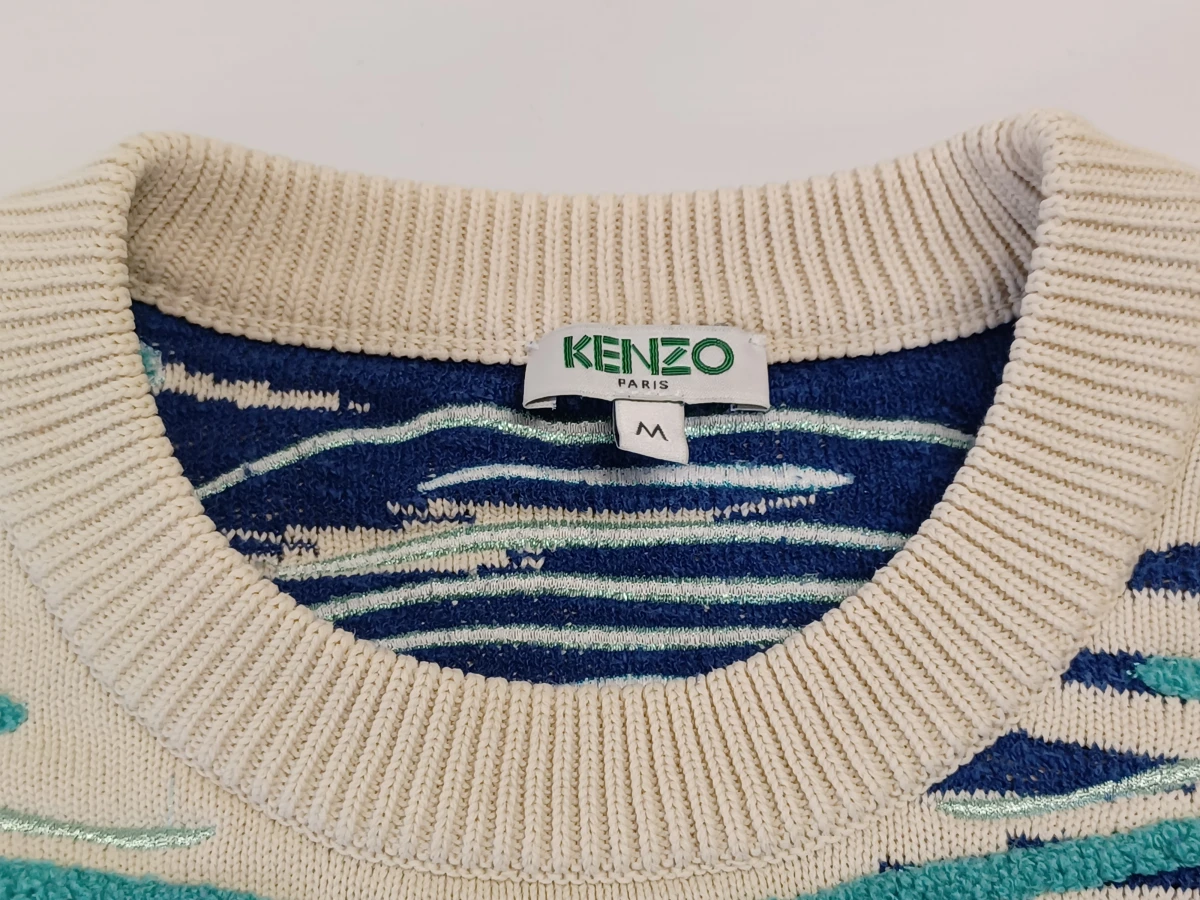 Originele Kenzo Paris Tiger Motif herentrui - Ecru-blauw - foto 11