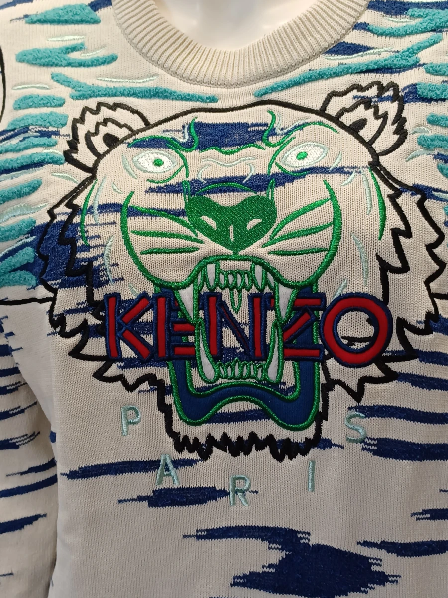 Originele Kenzo Paris Tiger Motif herentrui - Ecru-blauw - foto 4