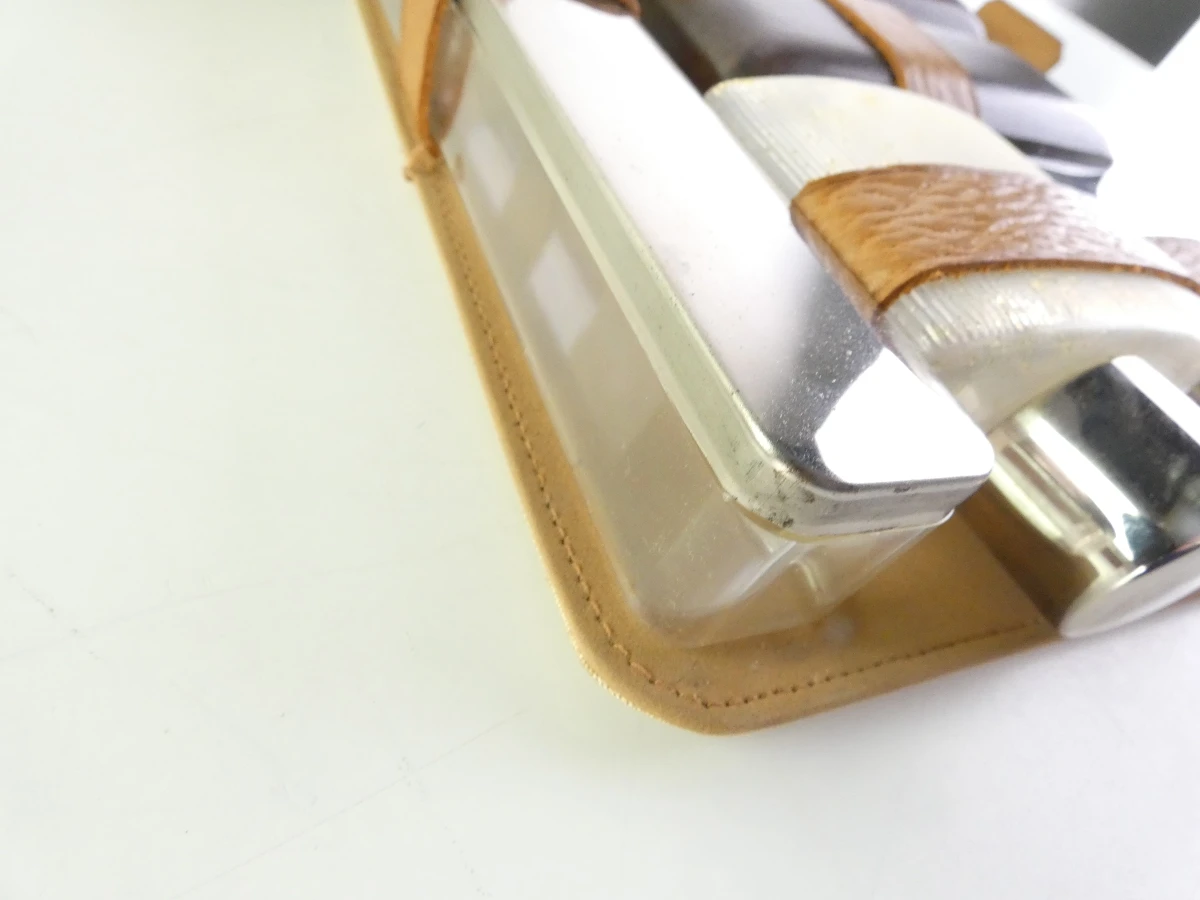 Vintage bruine leren manicure set in etui