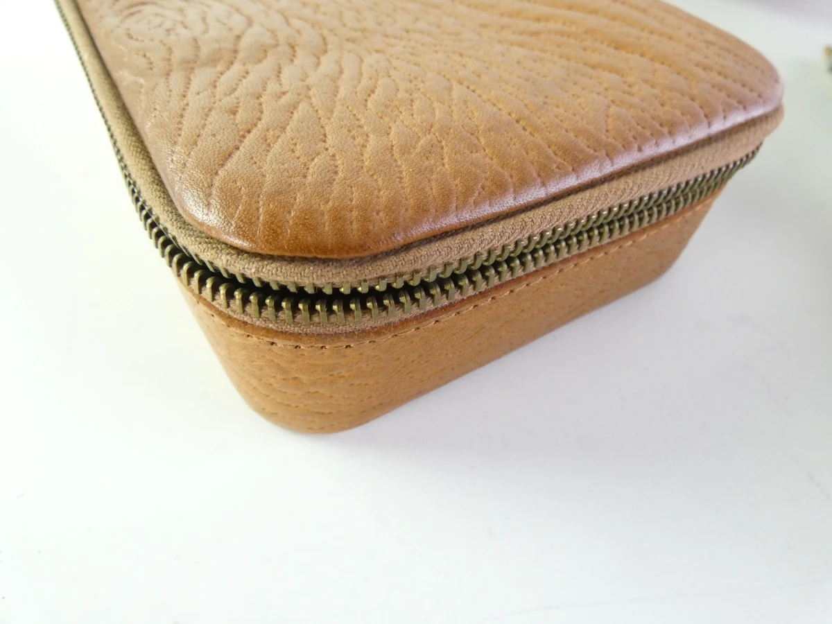 Vintage bruine leren manicure set in etui