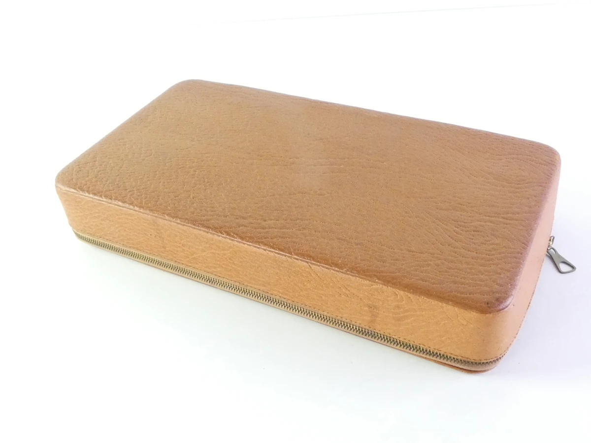 Vintage bruine leren manicure set in etui