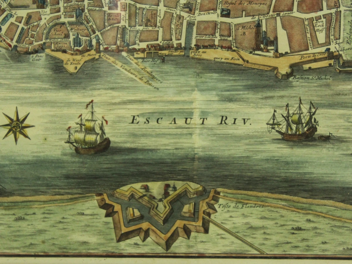 Antieke kopergravure Antwerpen - Abraham Jansz. Deur (1640 - 1719)