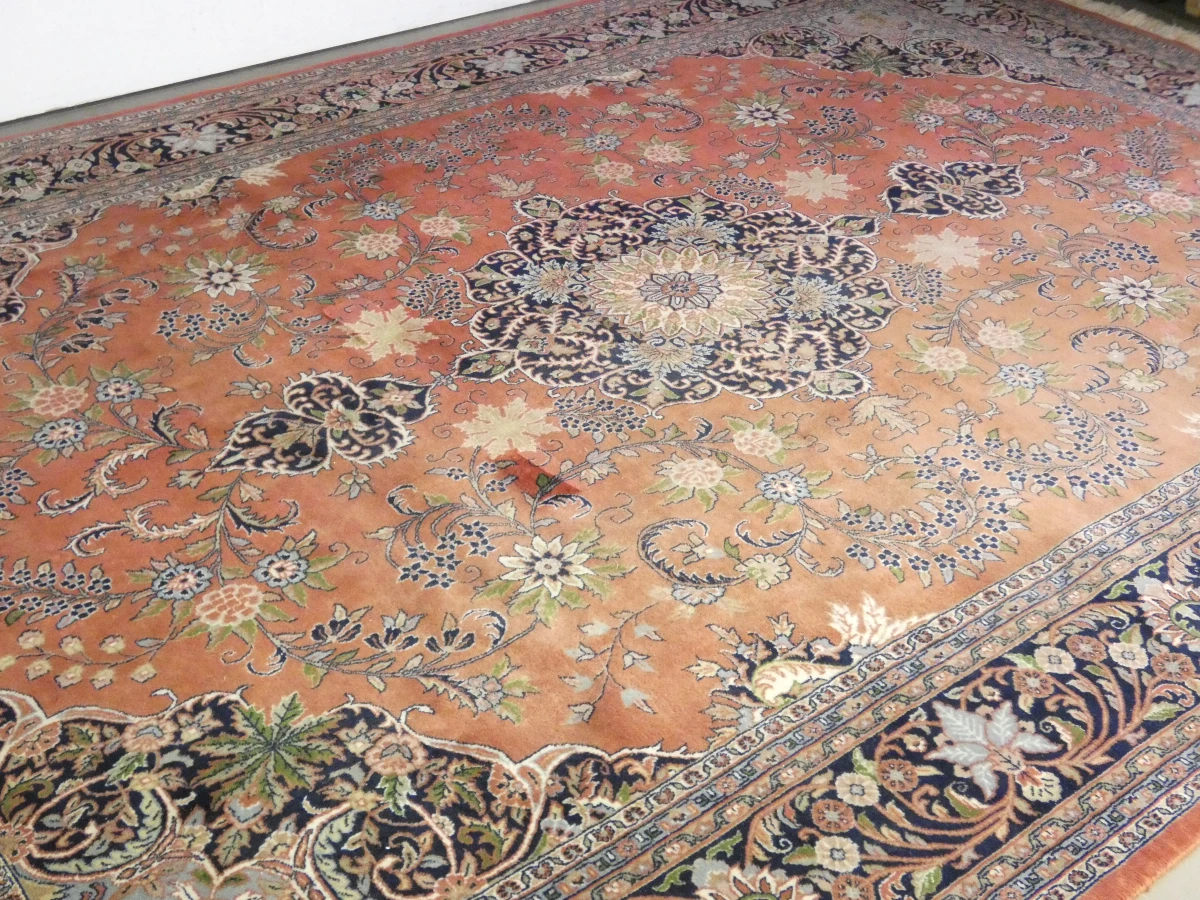 Handgeweven wollen vloerkleed met Kashan-patroon - 348 × 245 cm