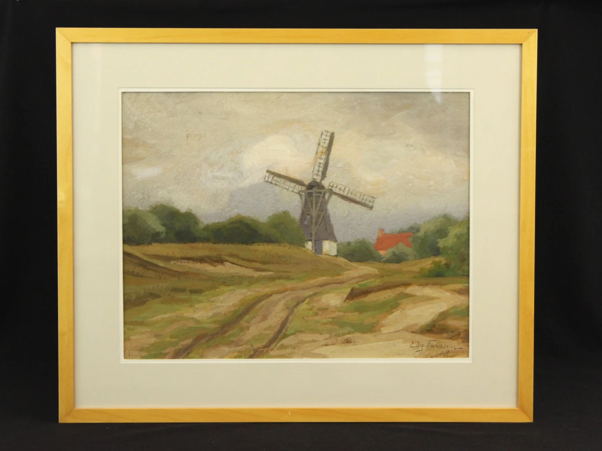 Gouache landschap met windmolen - Edgard Farasyn (1858-1938)