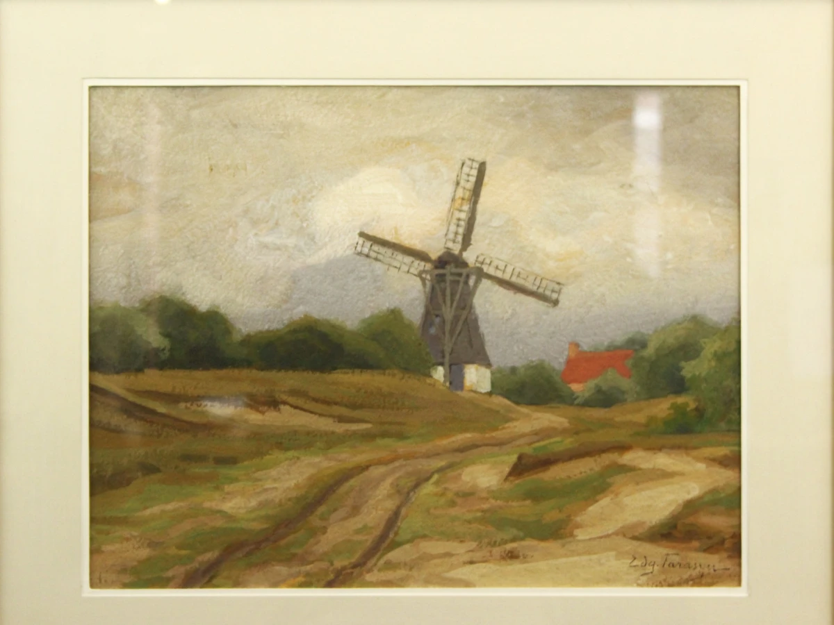 Gouache landschap met windmolen - Edgard Farasyn (1858-1938)