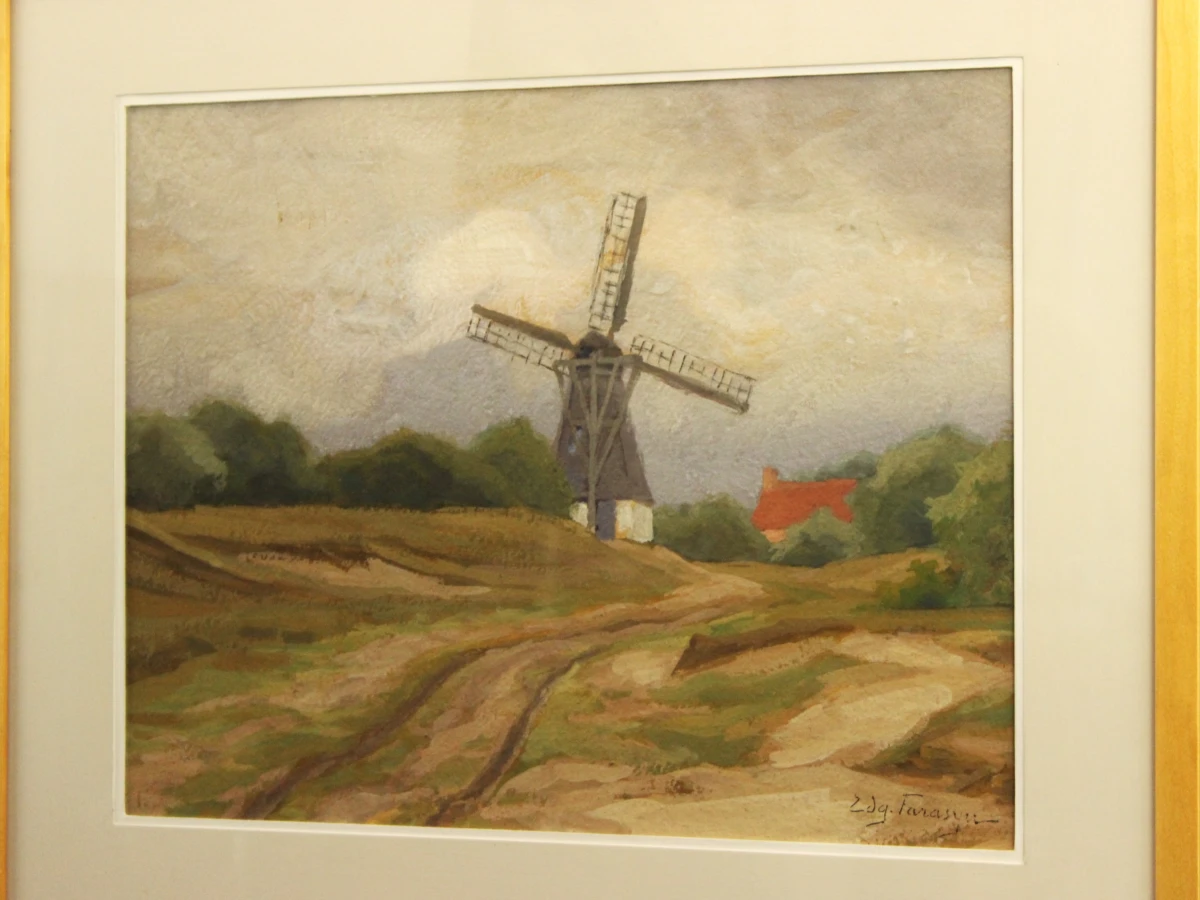 Gouache landschap met windmolen - Edgard Farasyn (1858-1938)