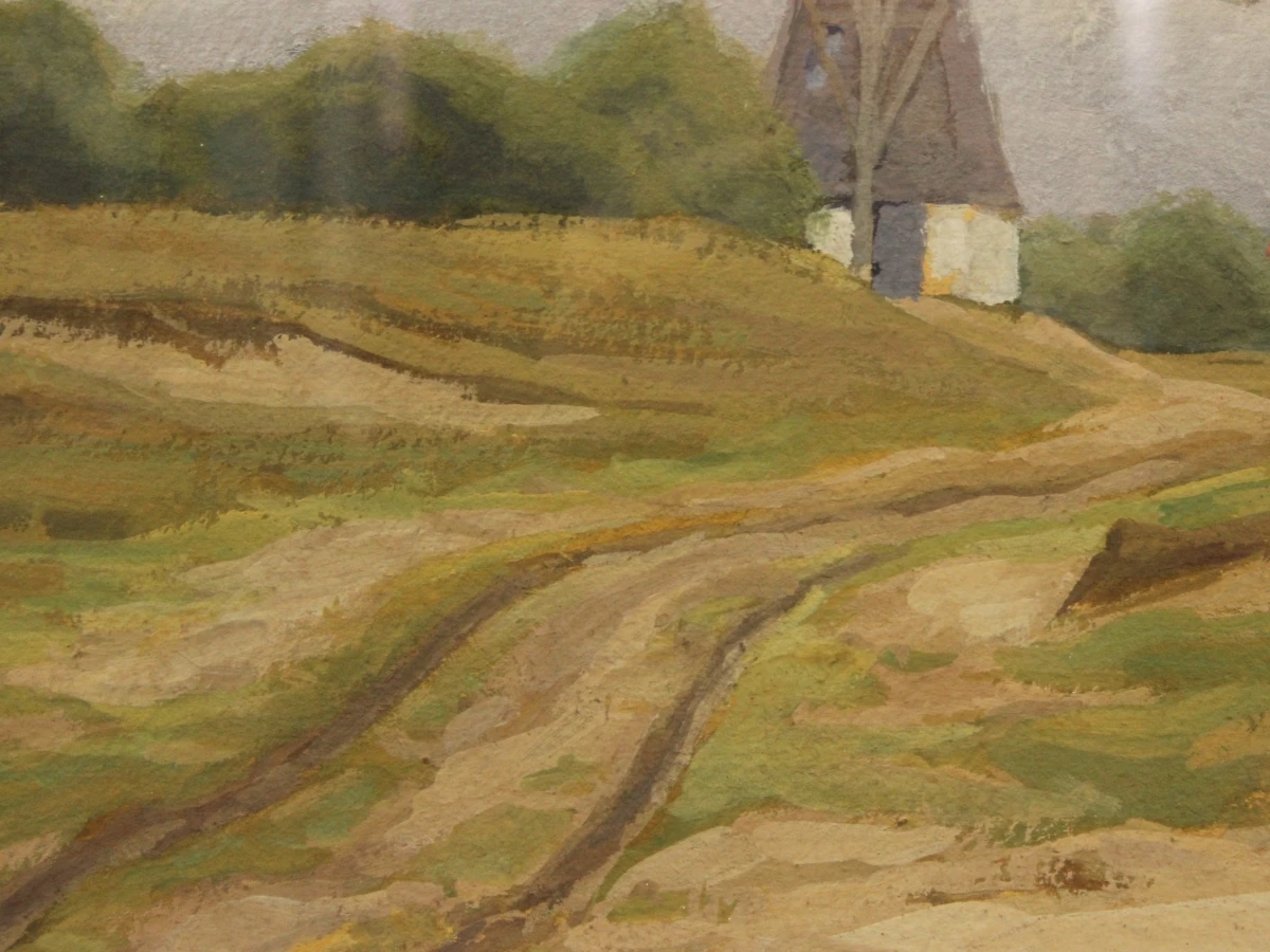 Gouache landschap met windmolen - Edgard Farasyn (1858-1938)