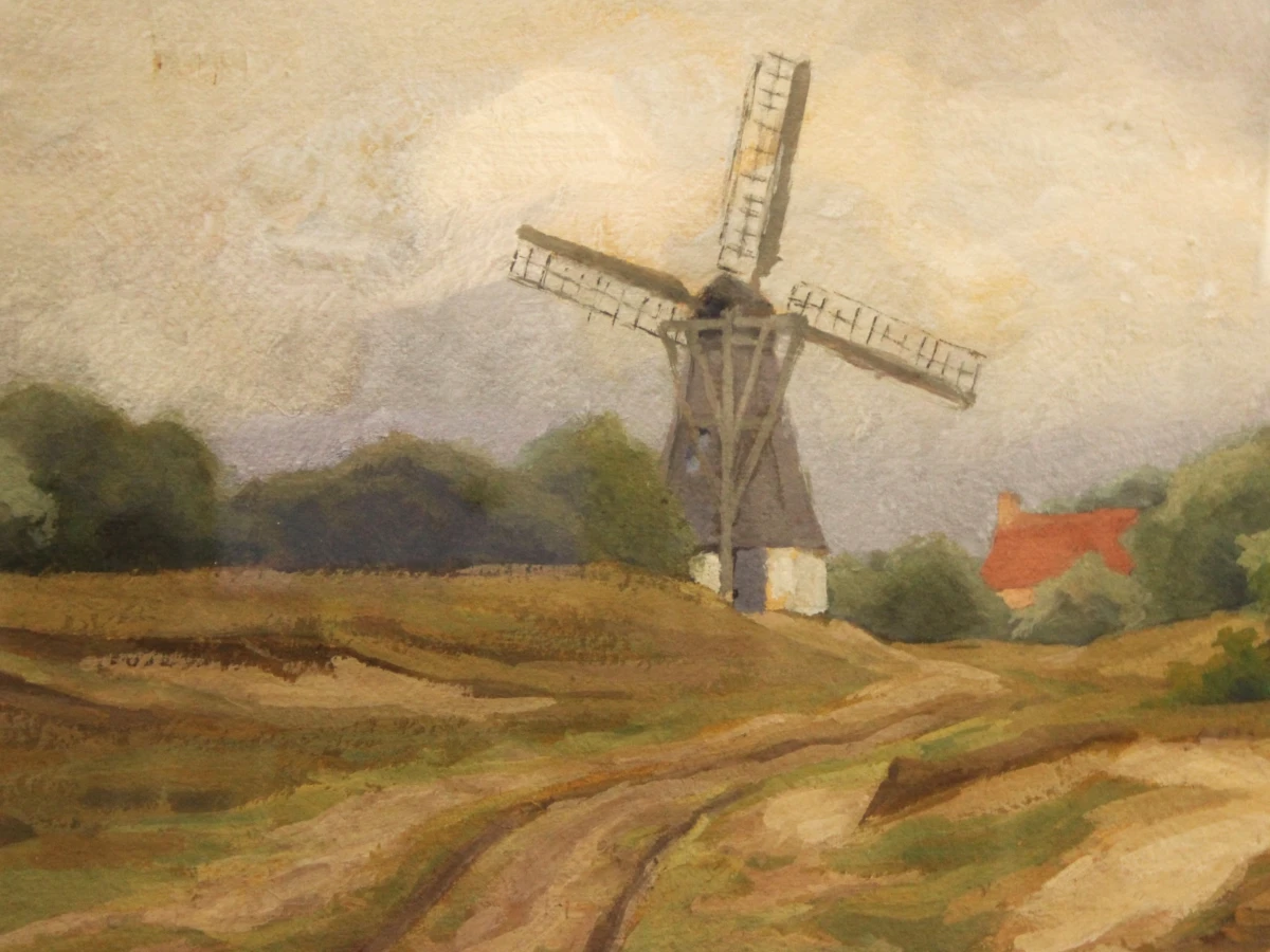 Gouache landschap met windmolen - Edgard Farasyn (1858-1938)