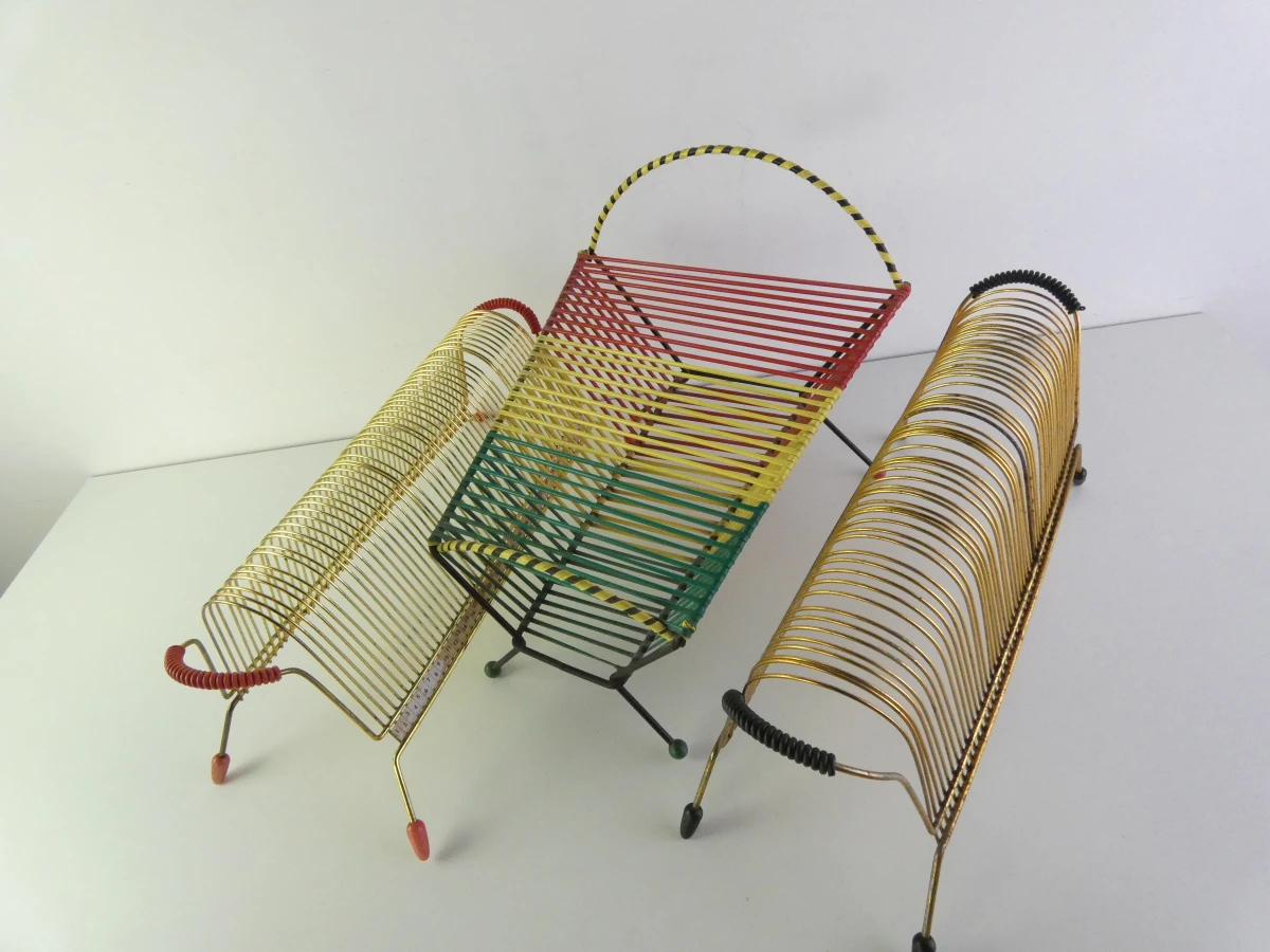 Vintage metalen tijdschriftenhouder set van 3 stuks