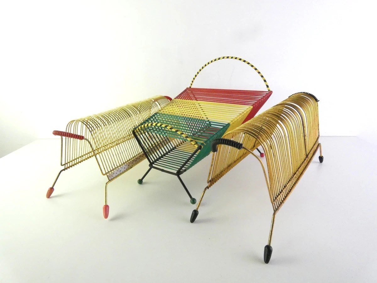 Vintage metalen tijdschriftenhouder set van 3 stuks