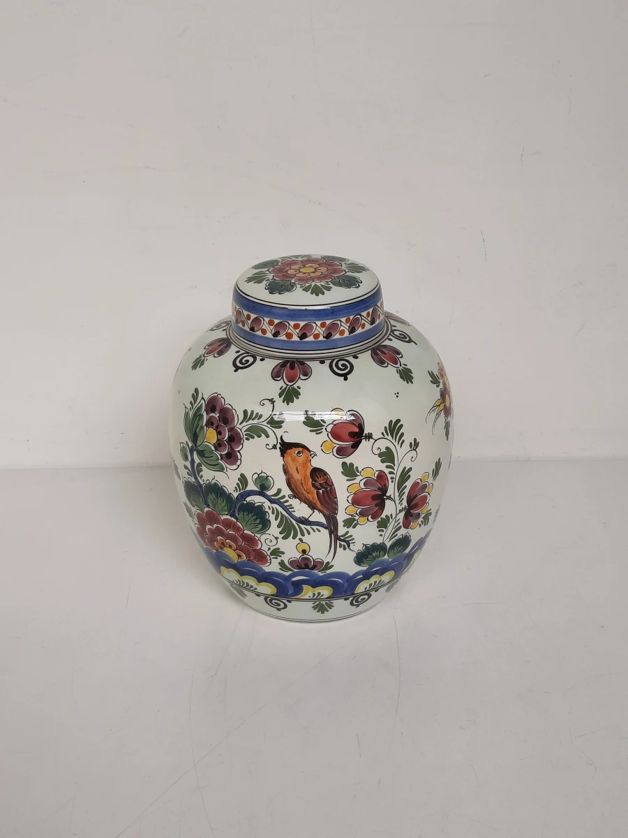 Prachtige Delfts Polychroom Gemberpot met Deksel – Handgeschilderd – Nr. 1124