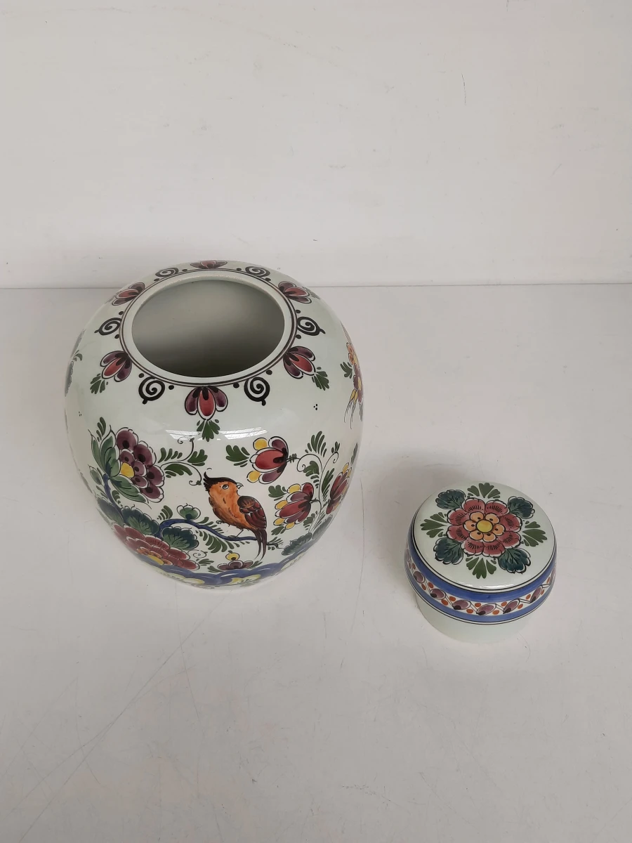 Prachtige Delfts Polychroom Gemberpot met Deksel – Handgeschilderd – Nr. 1124