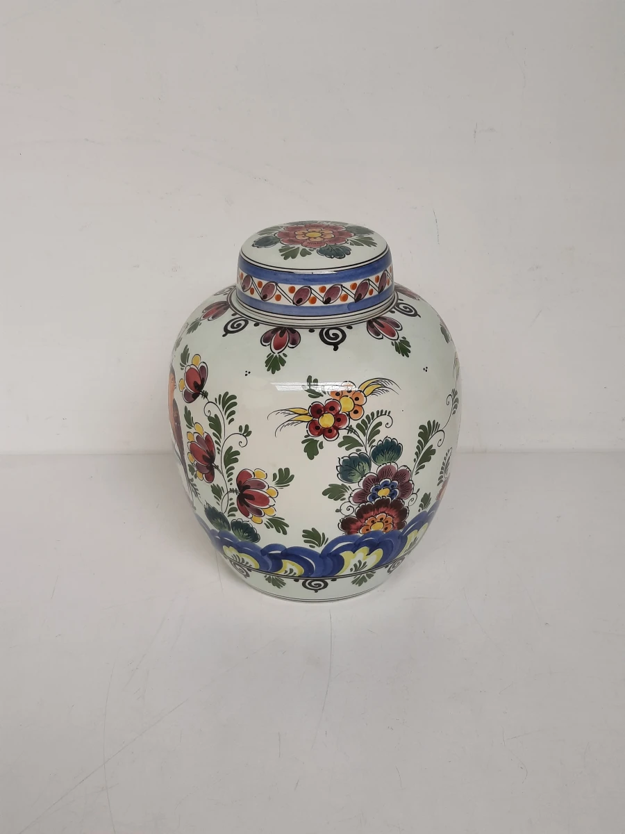 Prachtige Delfts Polychroom Gemberpot met Deksel – Handgeschilderd – Nr. 1124