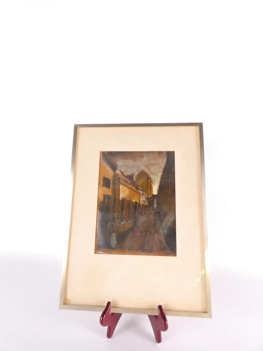 Olieverf kunstwerk-dorpsstraat uitzicht