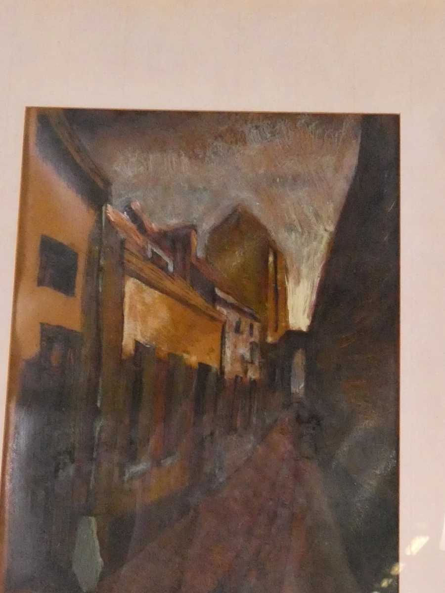 Olieverf kunstwerk-dorpsstraat uitzicht