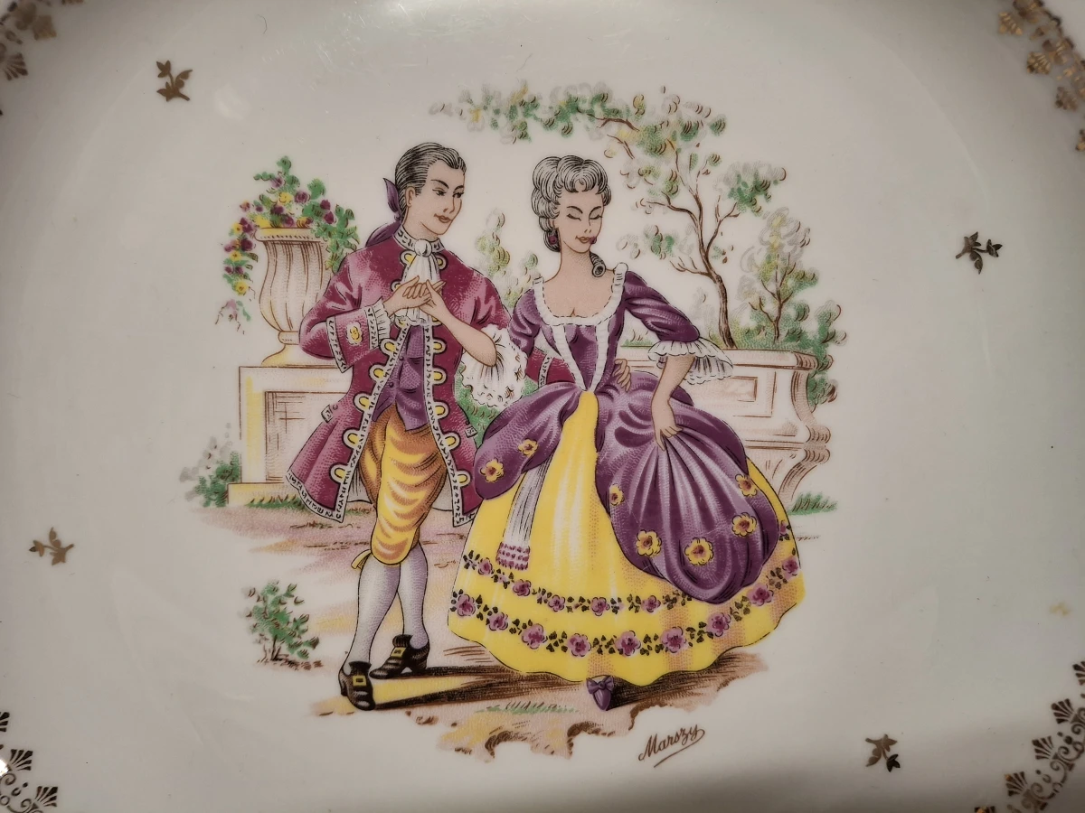 Set van 5 Limoges porseleinen borden en schalen