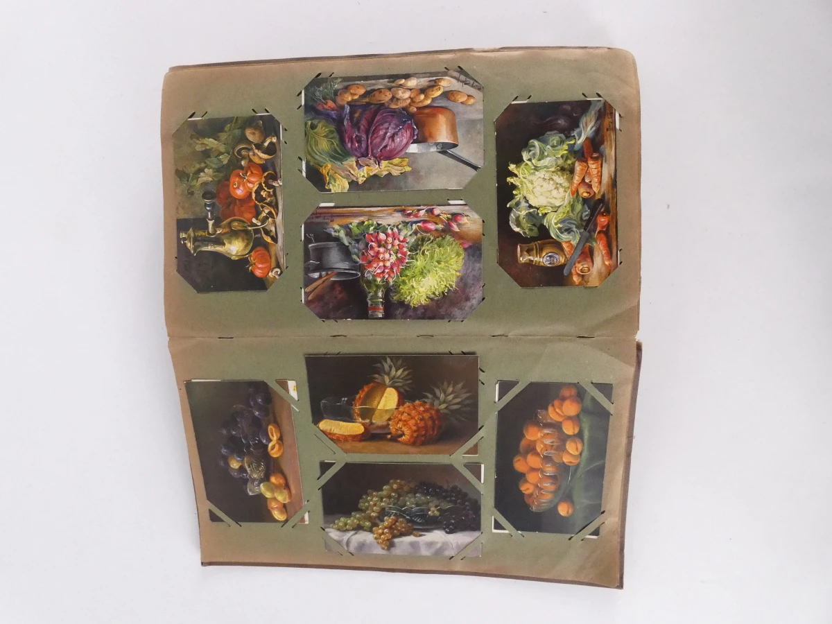 Vintage postkaartenalbum met diverse ansichtkaarten