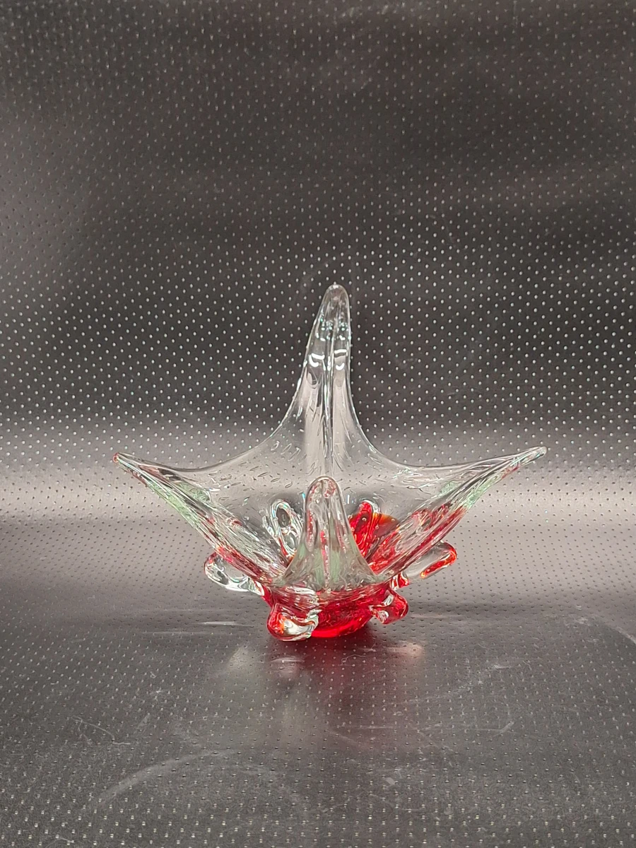 Vintage Murano-stijl glazen schaal - robijnrood bullicante kunstglas - foto 2