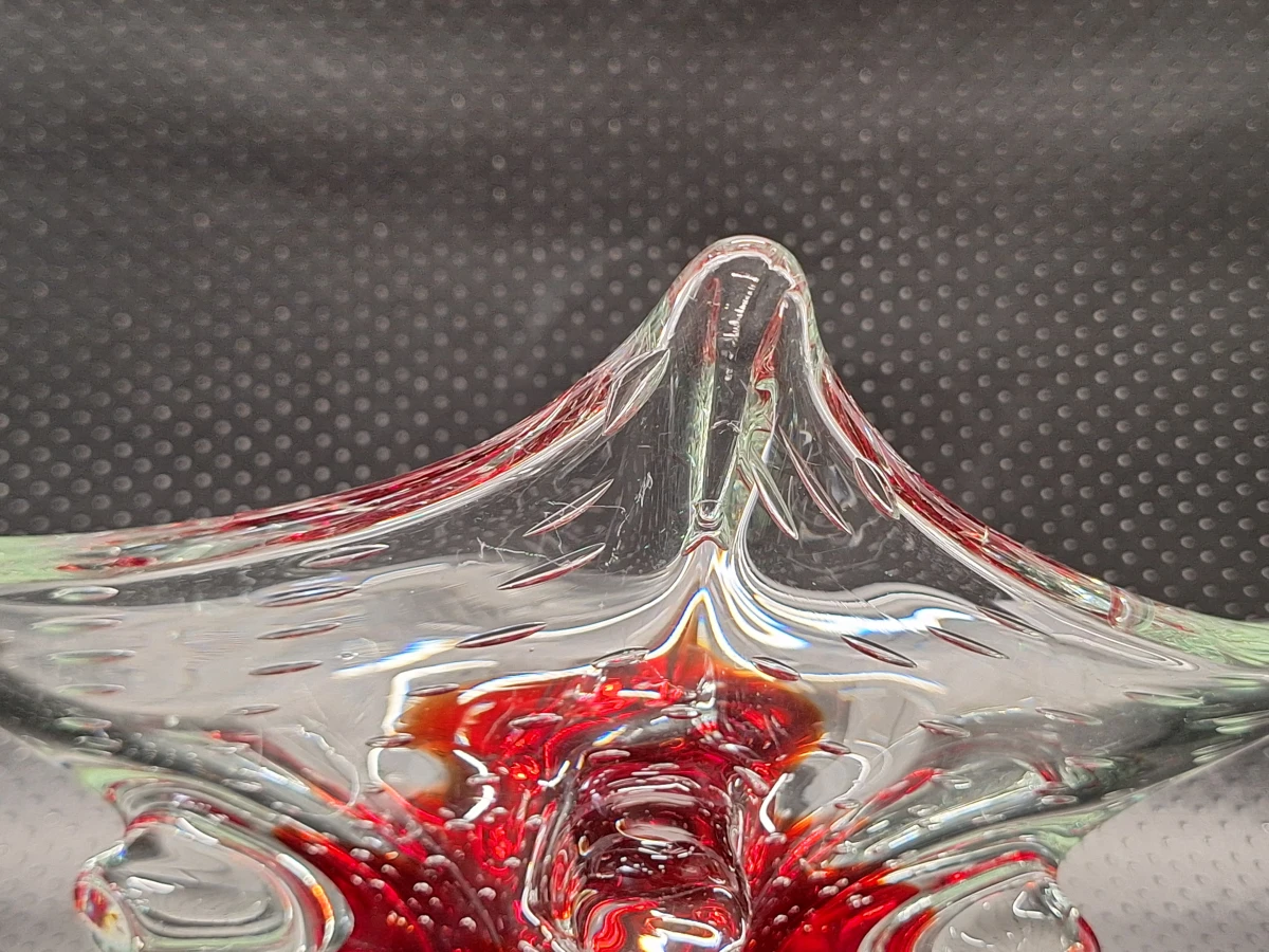 Vintage Murano-stijl glazen schaal - robijnrood bullicante kunstglas - foto 4