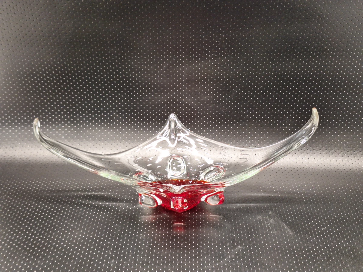 Vintage Murano-stijl glazen schaal - robijnrood bullicante kunstglas - foto 10