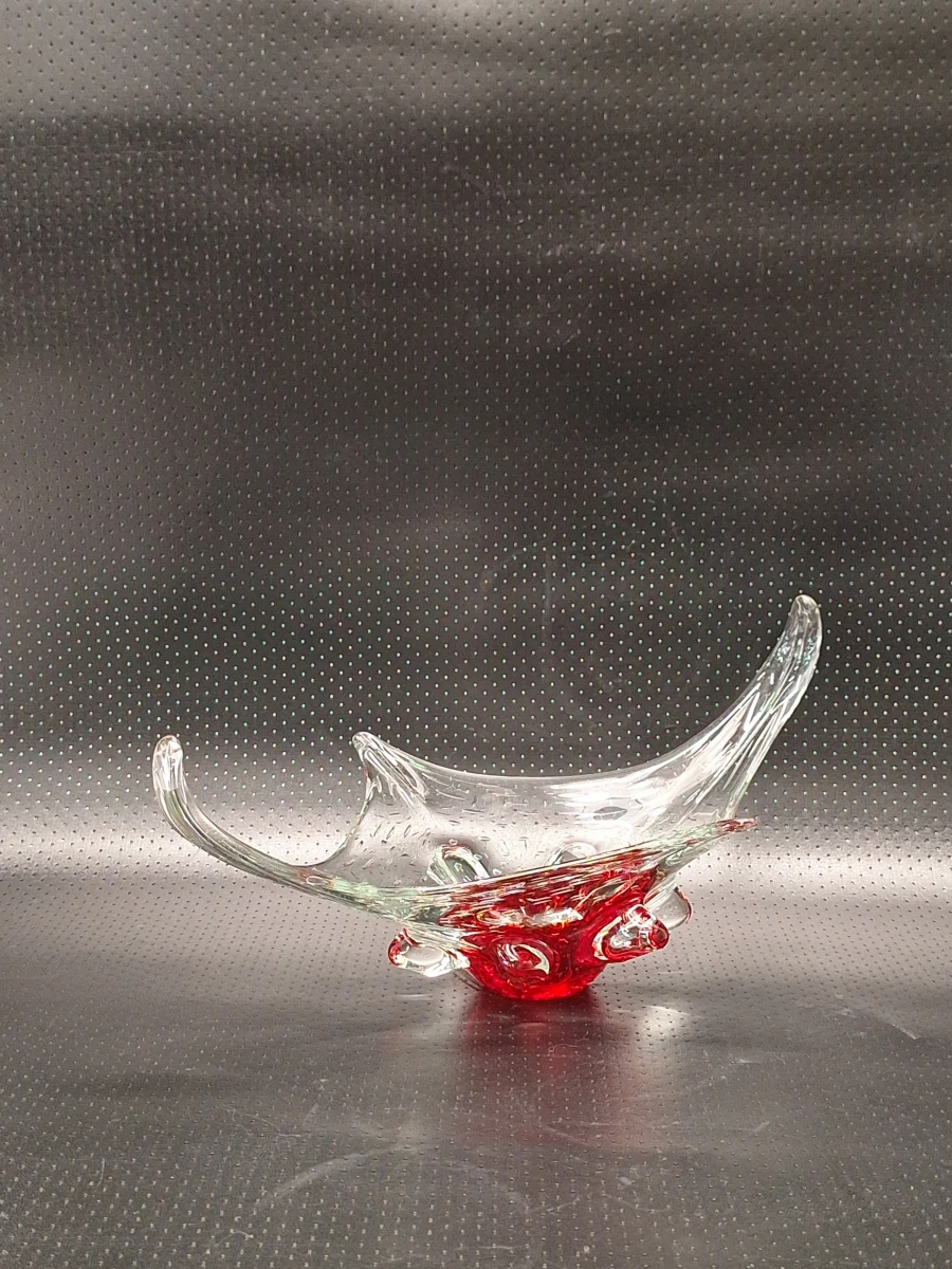 Vintage Murano-stijl glazen schaal - robijnrood bullicante kunstglas - foto 11