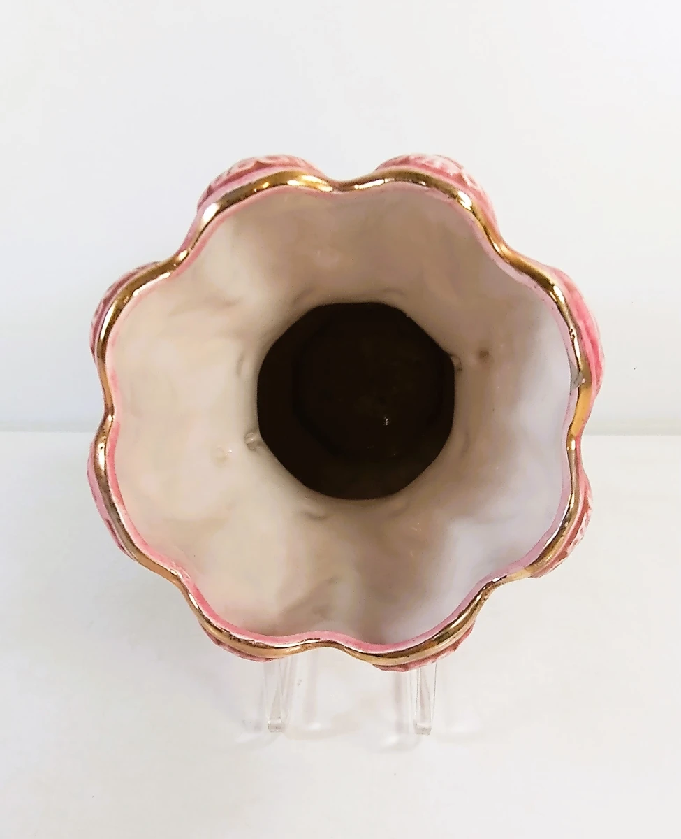 Vintage keramische siervaas met reliëfdecor en dubbele oren - foto 3