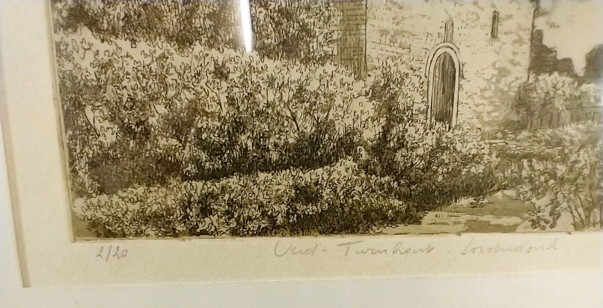 Lot van 2 ingelijste originele etsen van Oud-Turnhout en Corsendonck - foto 8
