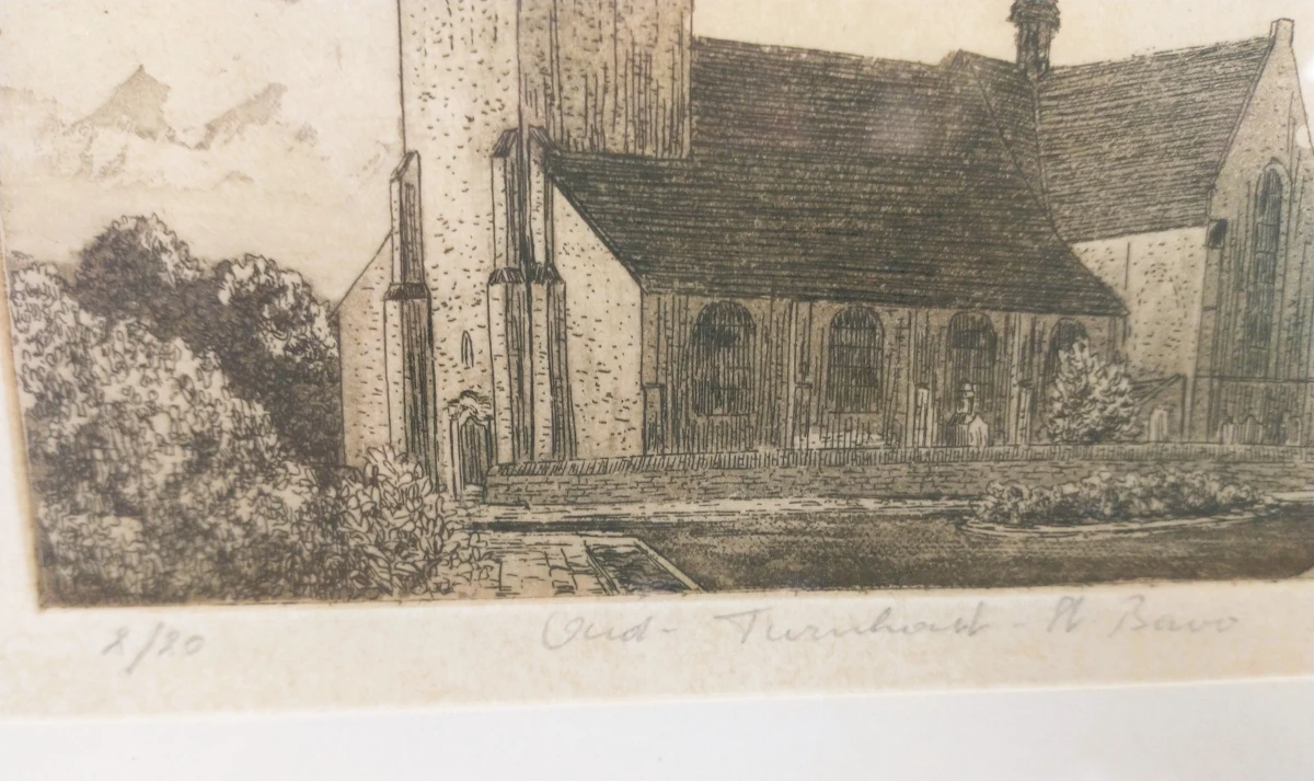 Lot van 2 ingelijste originele etsen van Oud-Turnhout en Corsendonck - foto 3