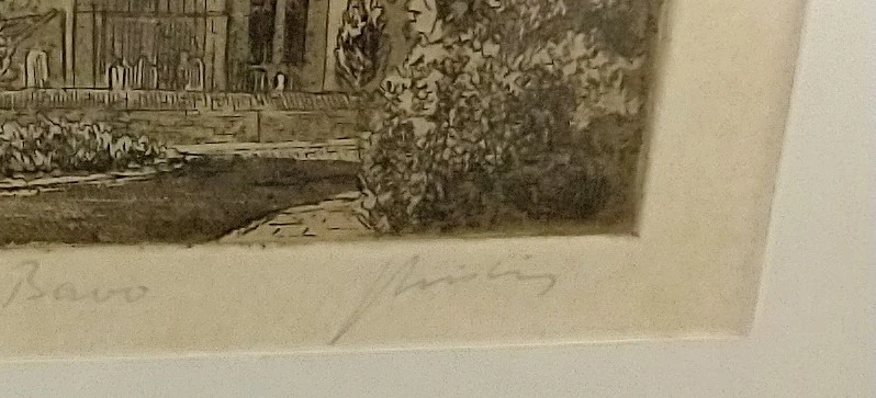 Lot van 2 ingelijste originele etsen van Oud-Turnhout en Corsendonck - foto 4