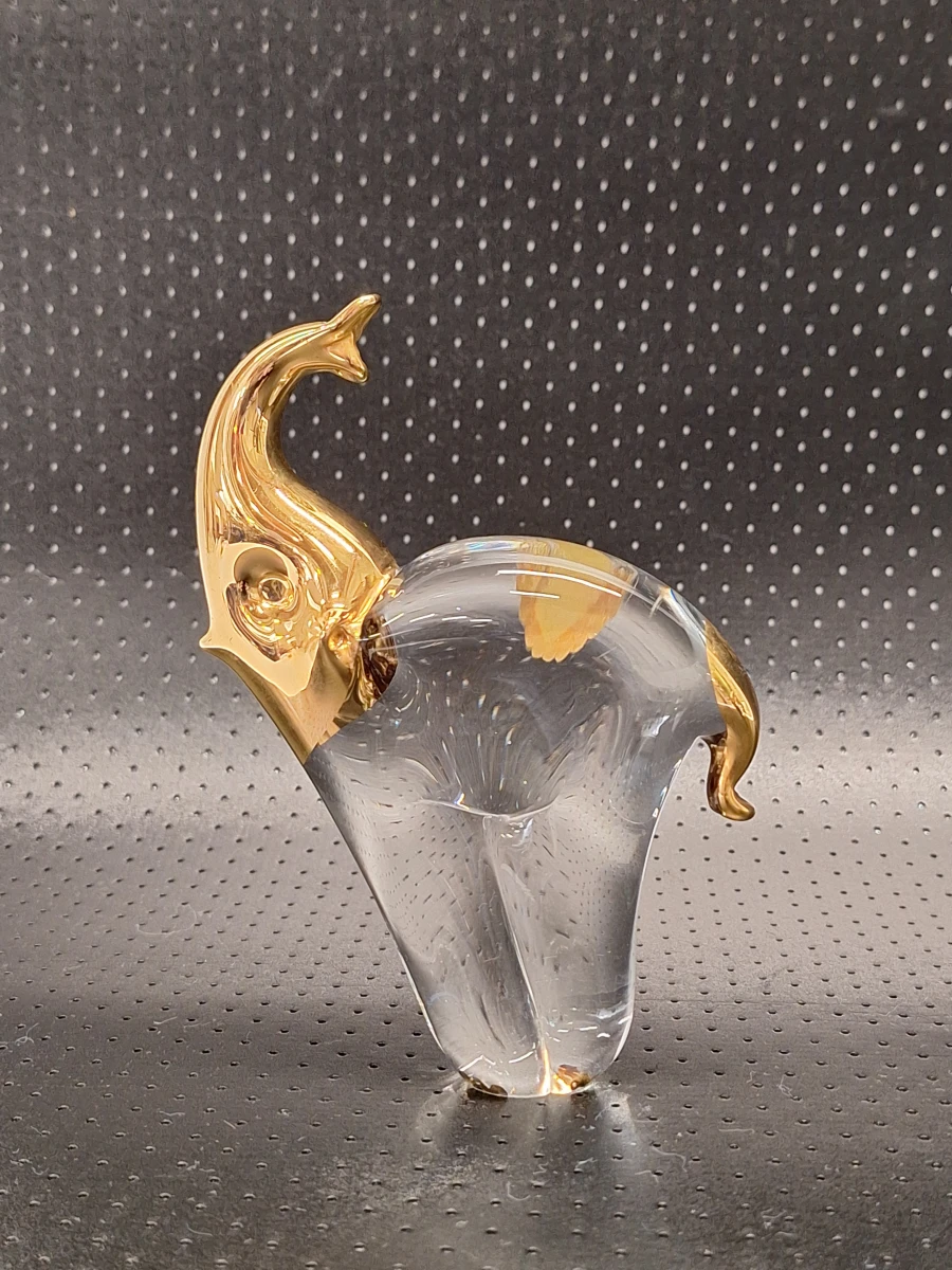 Exclusieve set vintage Venetiaans glazen figuurtjes - Olifant en Maanvis met 24k goudaccenten - foto 4