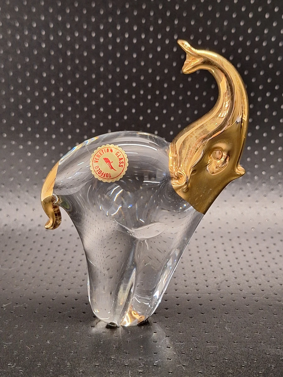 Exclusieve set vintage Venetiaans glazen figuurtjes - Olifant en Maanvis met 24k goudaccenten - foto 2