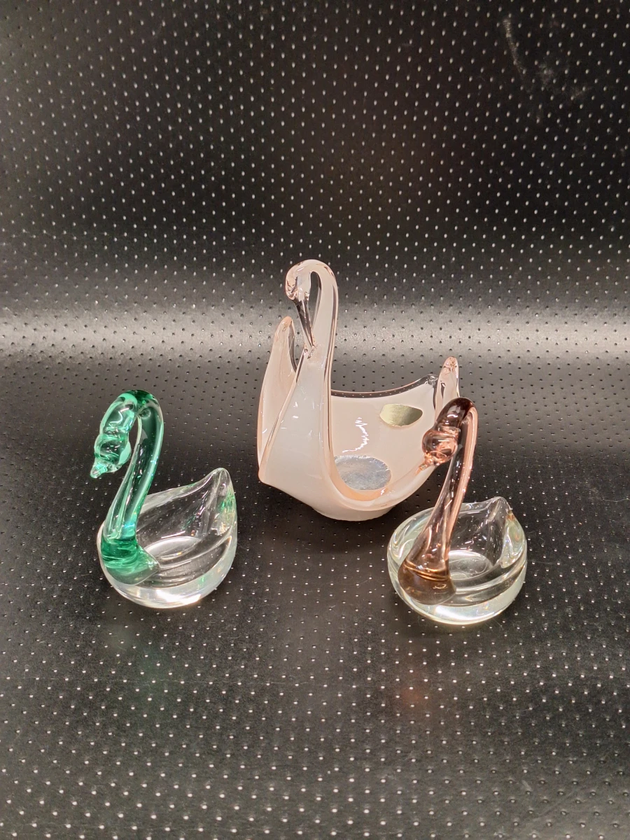 Vintage Italiaanse Murano stijl glazen zwanen set – Handgeblazen glas - foto 2