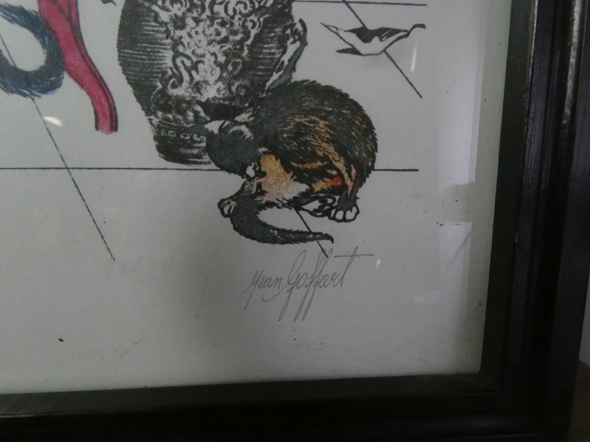 Gesigneerde litho 'Jeune fille aux chats' van Jean Goffart, 2/50