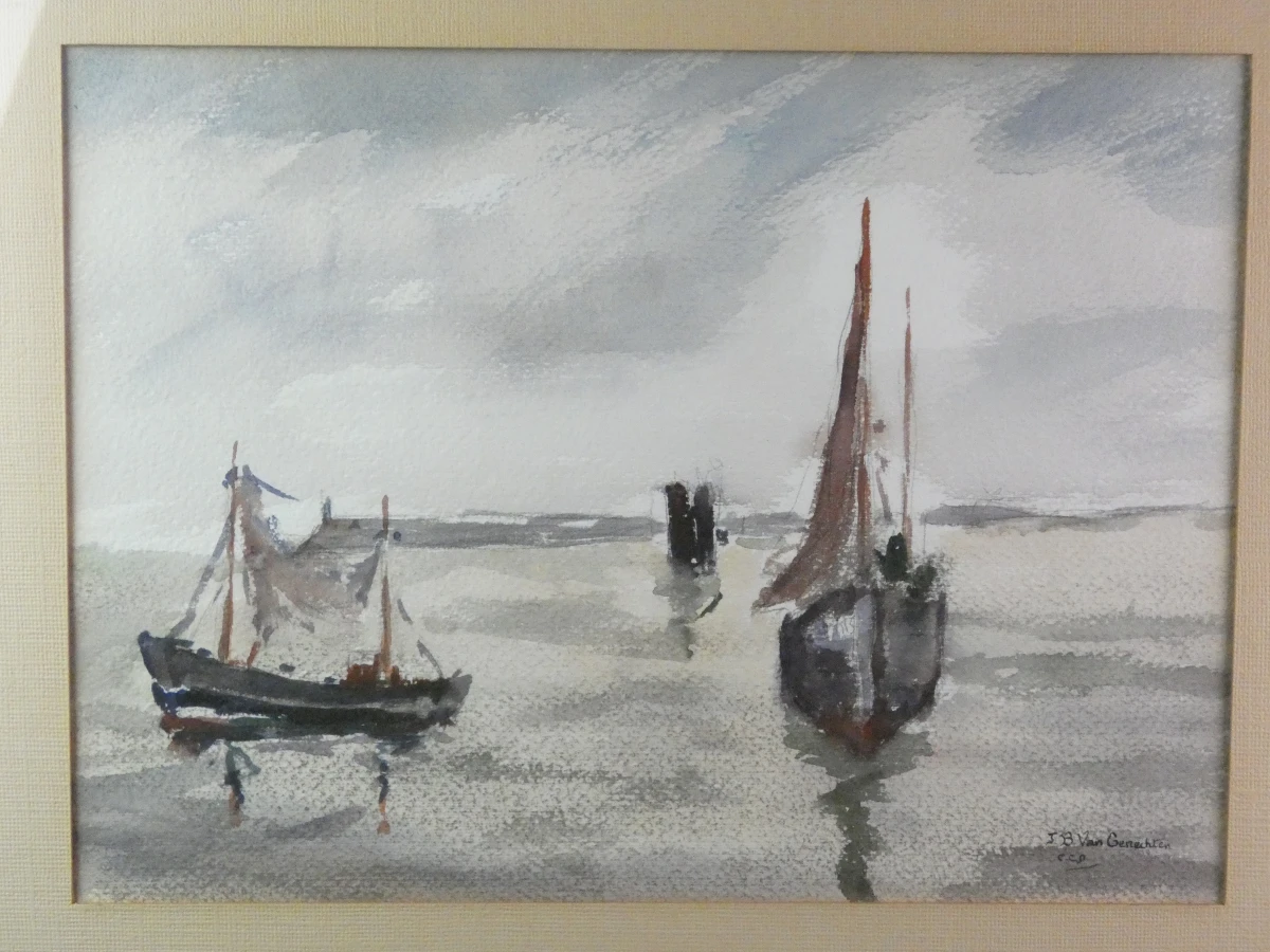 Aquarel zeilboten J.B. Van Genechten in lijst