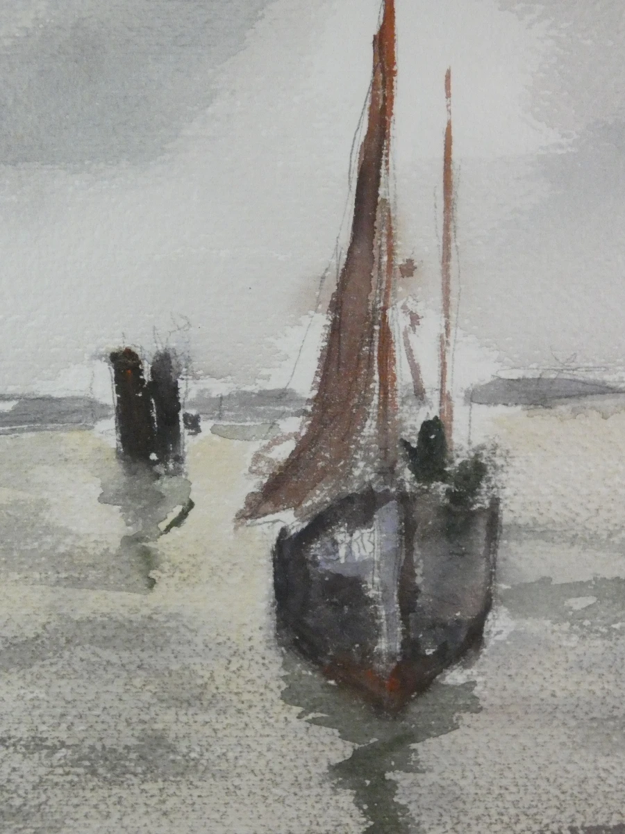 Aquarel zeilboten J.B. Van Genechten in lijst