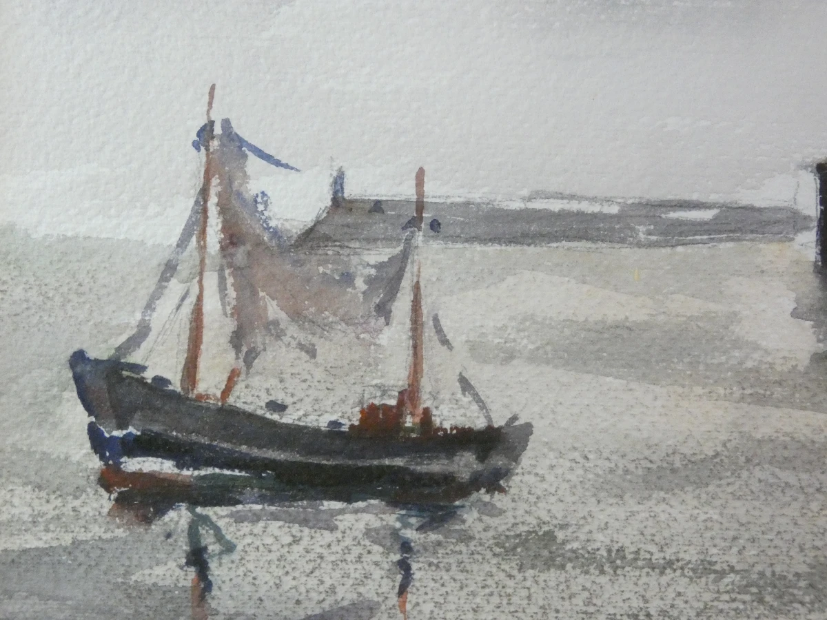 Aquarel zeilboten J.B. Van Genechten in lijst