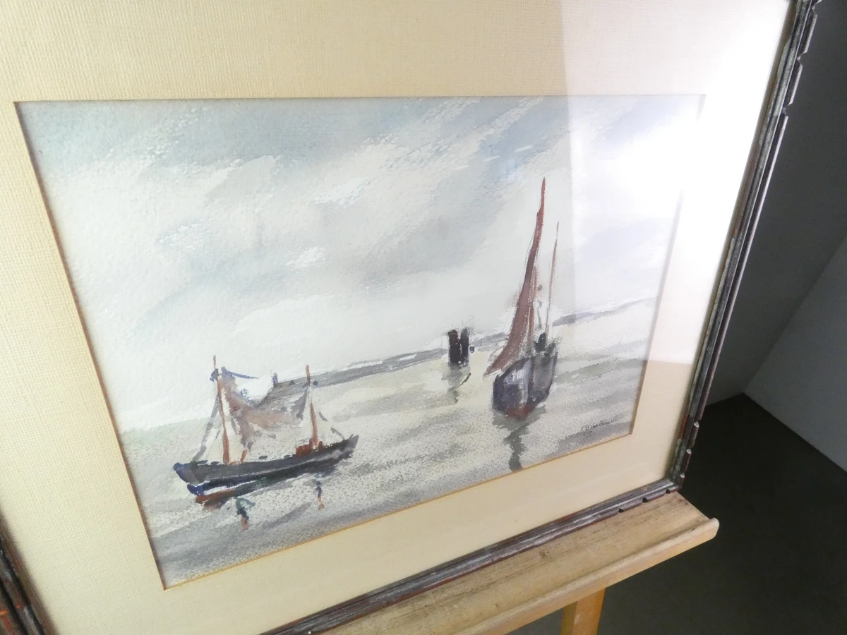 Aquarel zeilboten J.B. Van Genechten in lijst