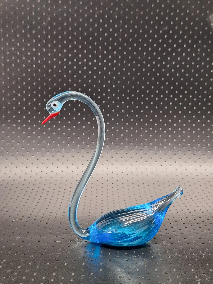 Set van 3 ambachtelijke glazen zwanen – Roze en blauw - foto 3