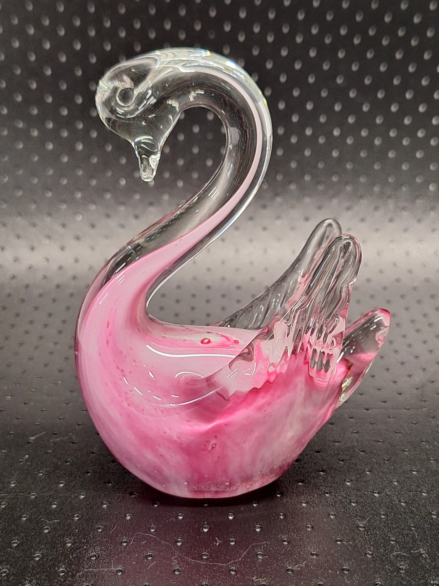 Set van 3 ambachtelijke glazen zwanen – Roze en blauw - foto 9
